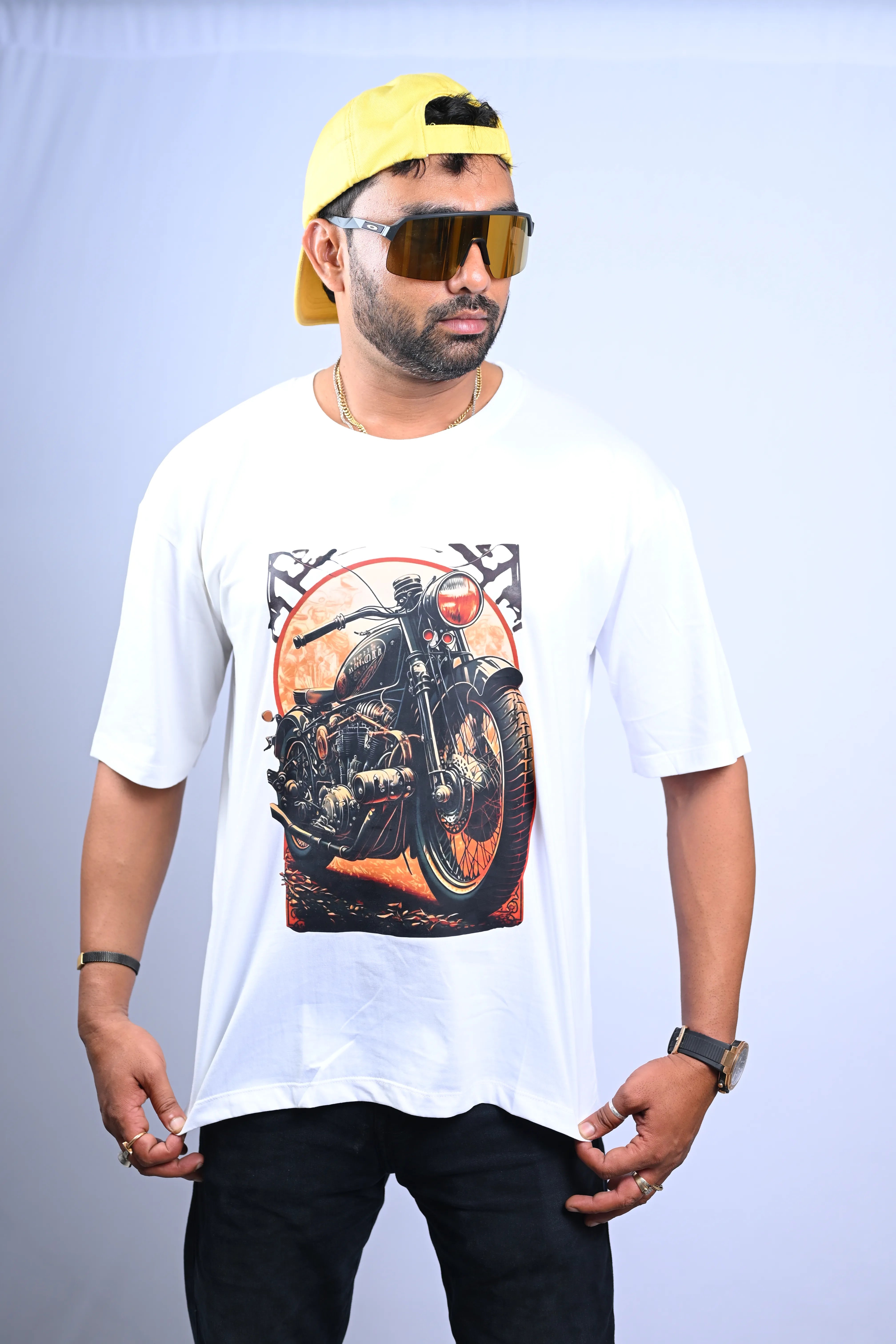 Vintage Motorcycle Graphic Oversized T-Shirt White