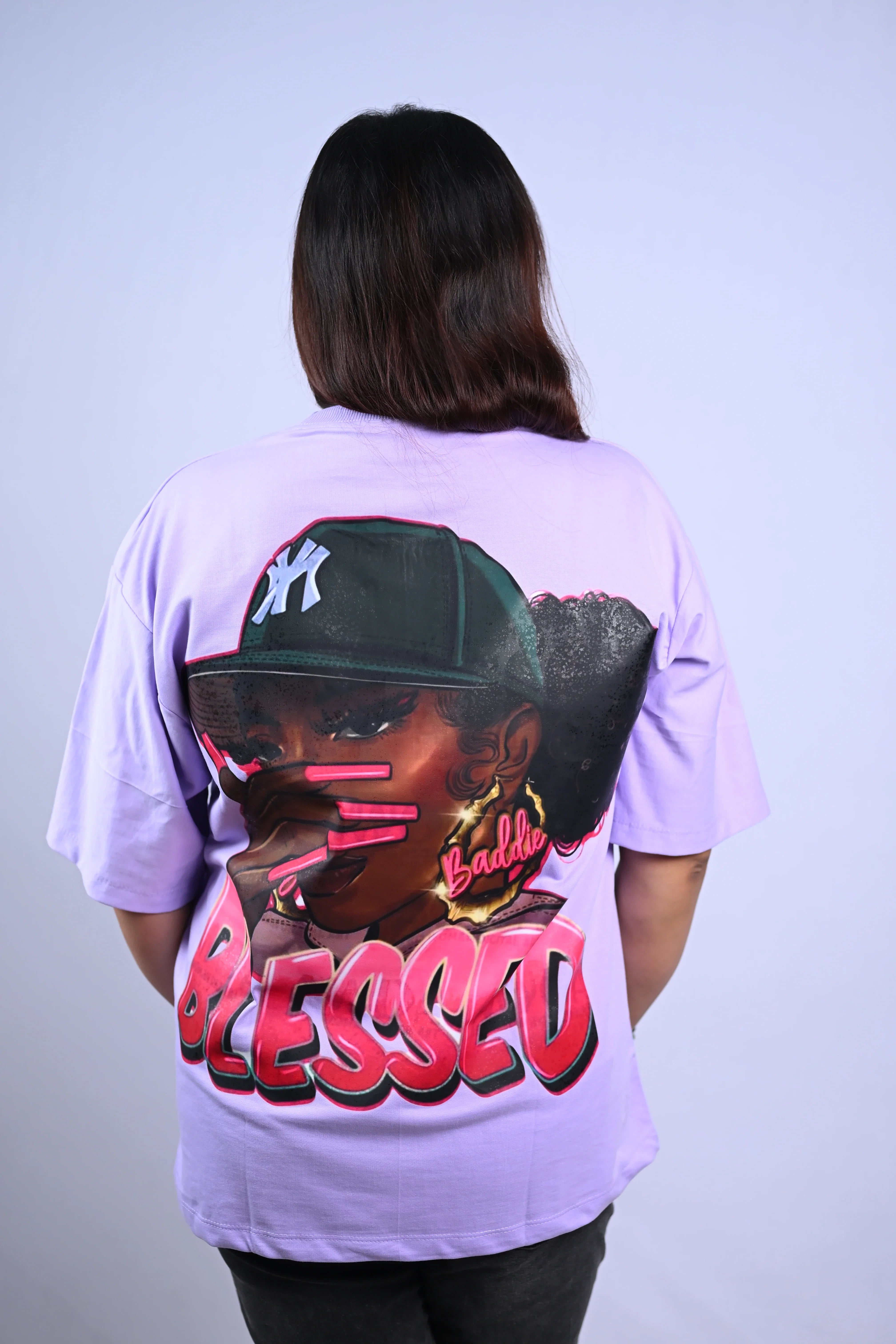 Blessed Baddie Graphic Oversized T-Shirt Lilac Purple