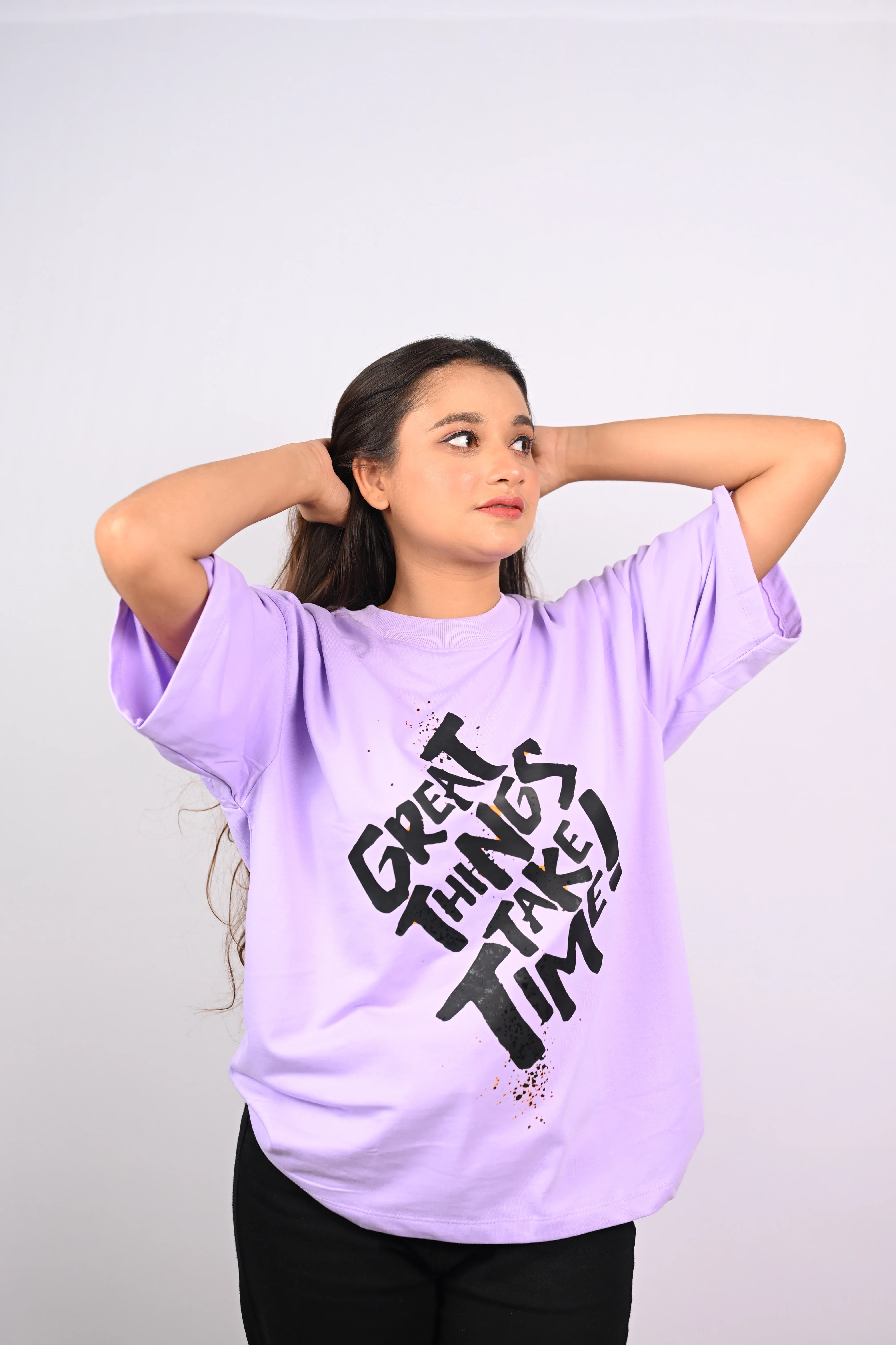 Great Things Take Time Graphic Oversized T-Shirt Lavender