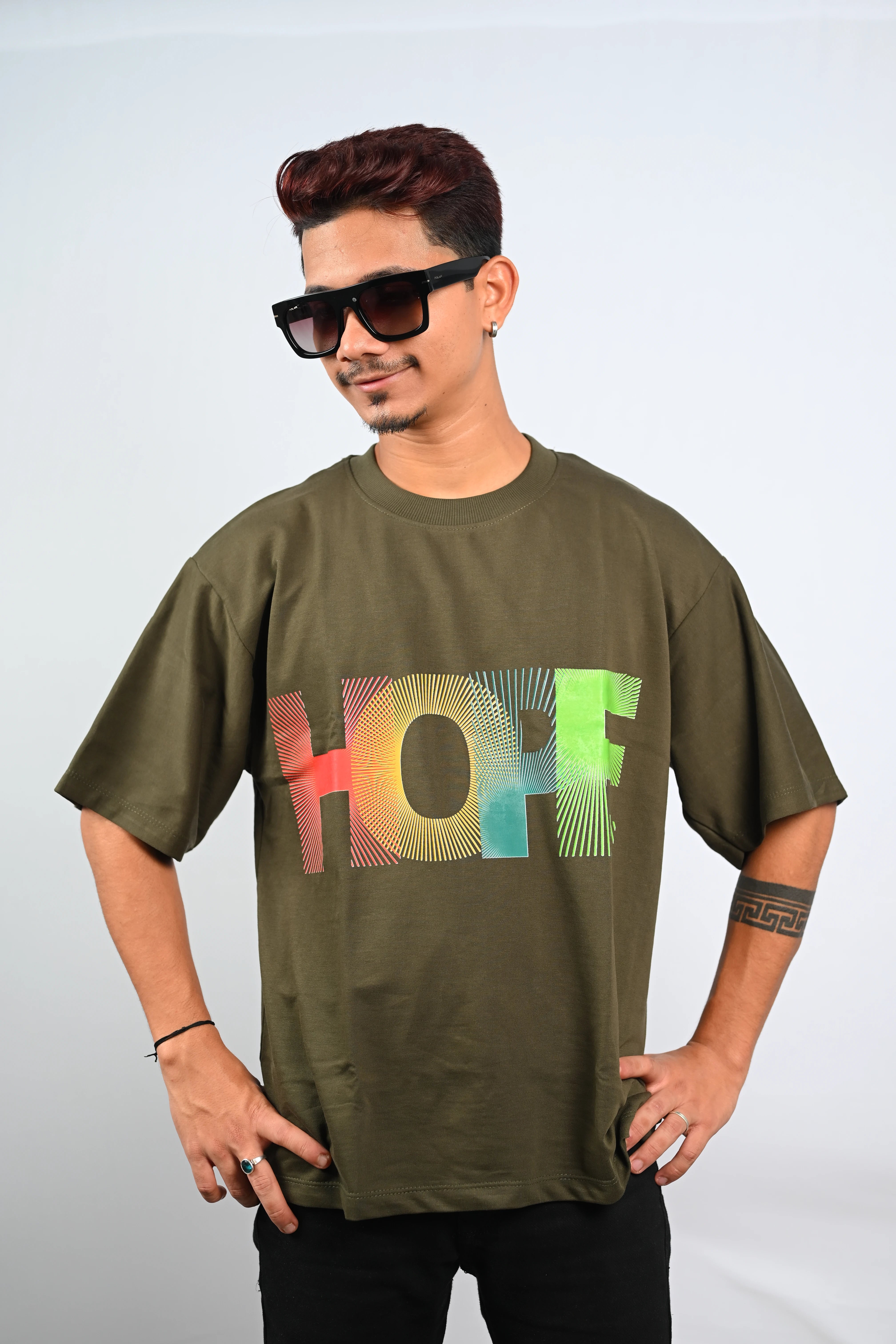 HOPE Multicolor Graphic Oversized T-Shirt Olive Green