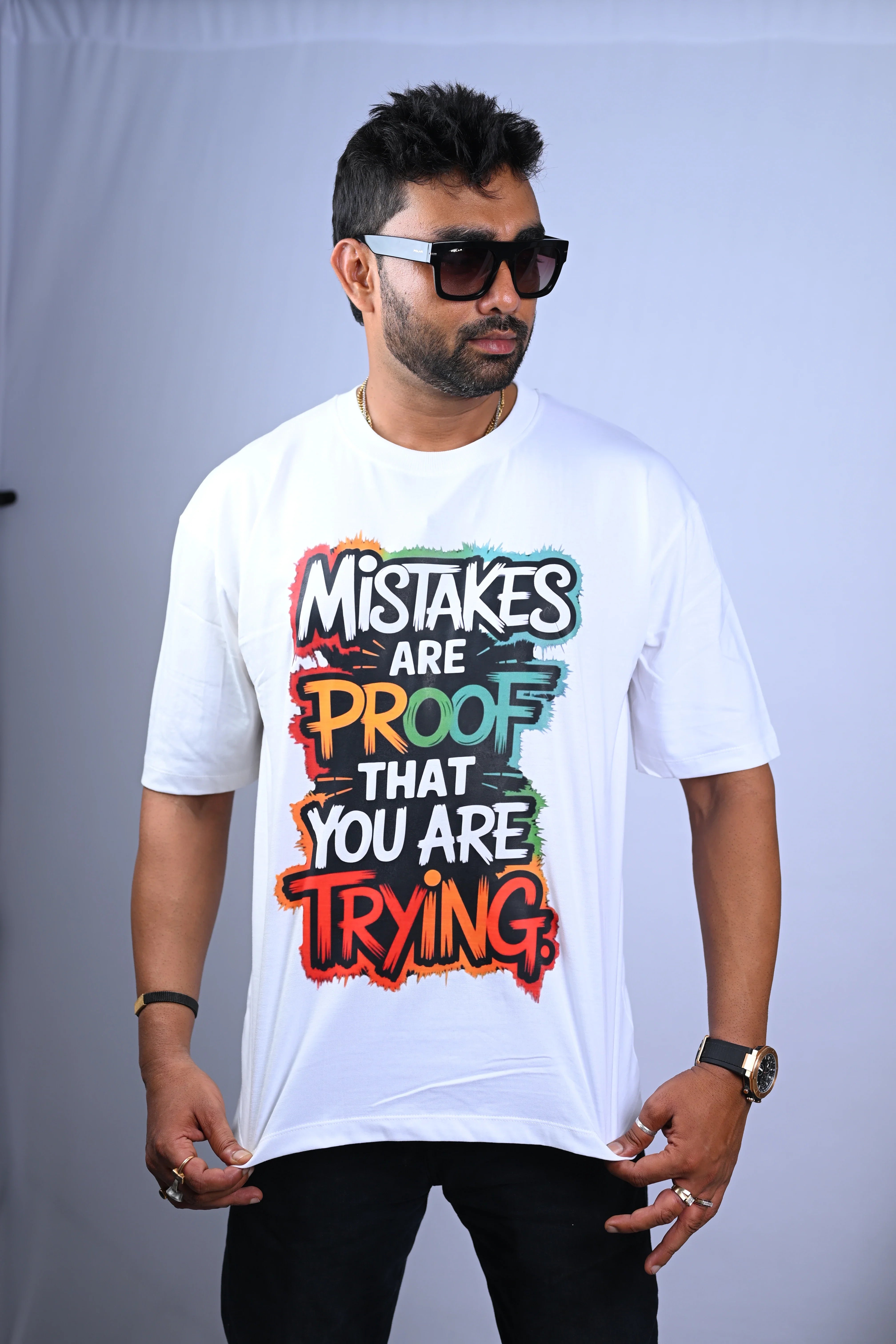 Mistakes Are Proof You Are Trying Graphic Oversized T-Shirt White