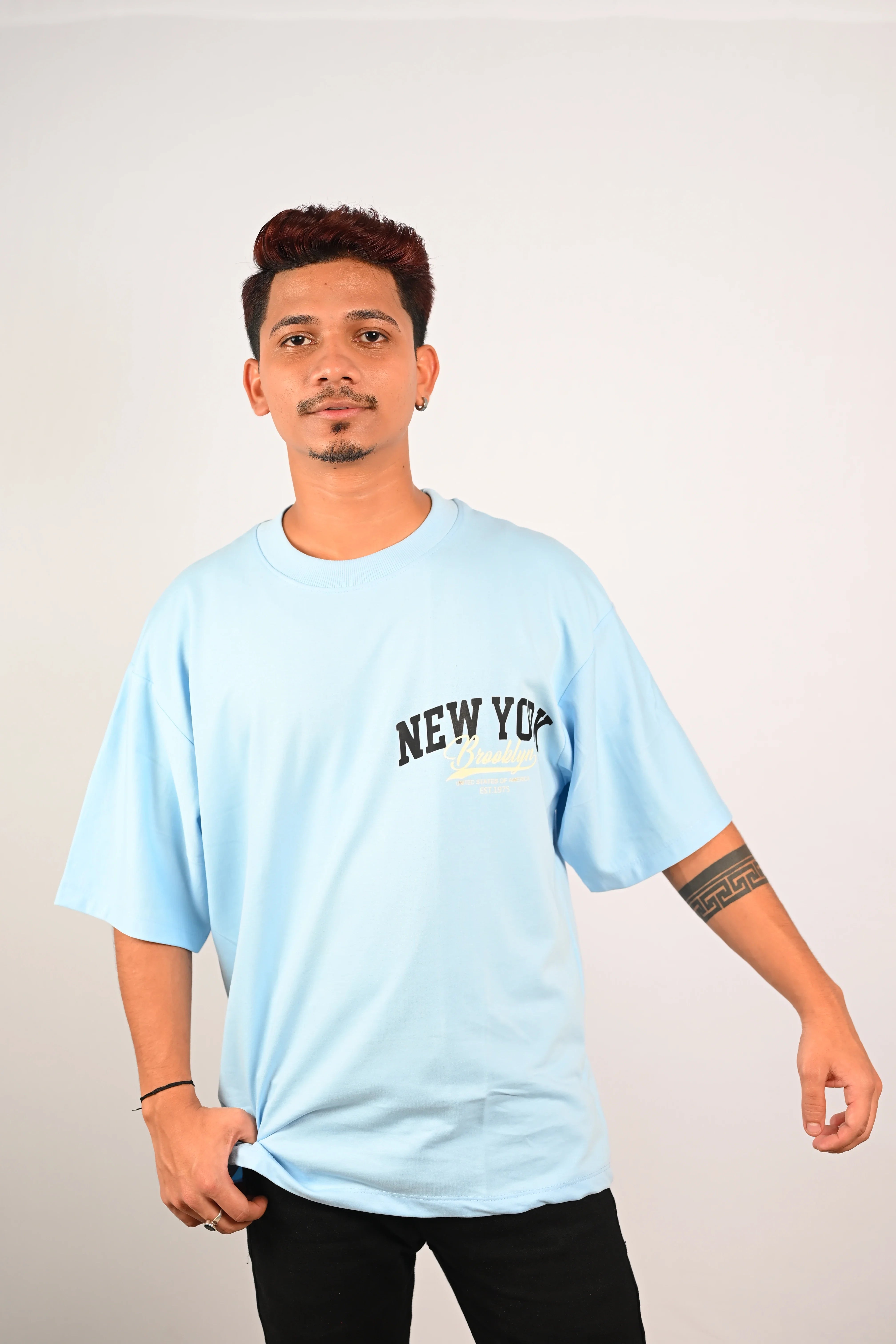 New York Brooklyn Graphic Oversized T-Shirt Sky Blue