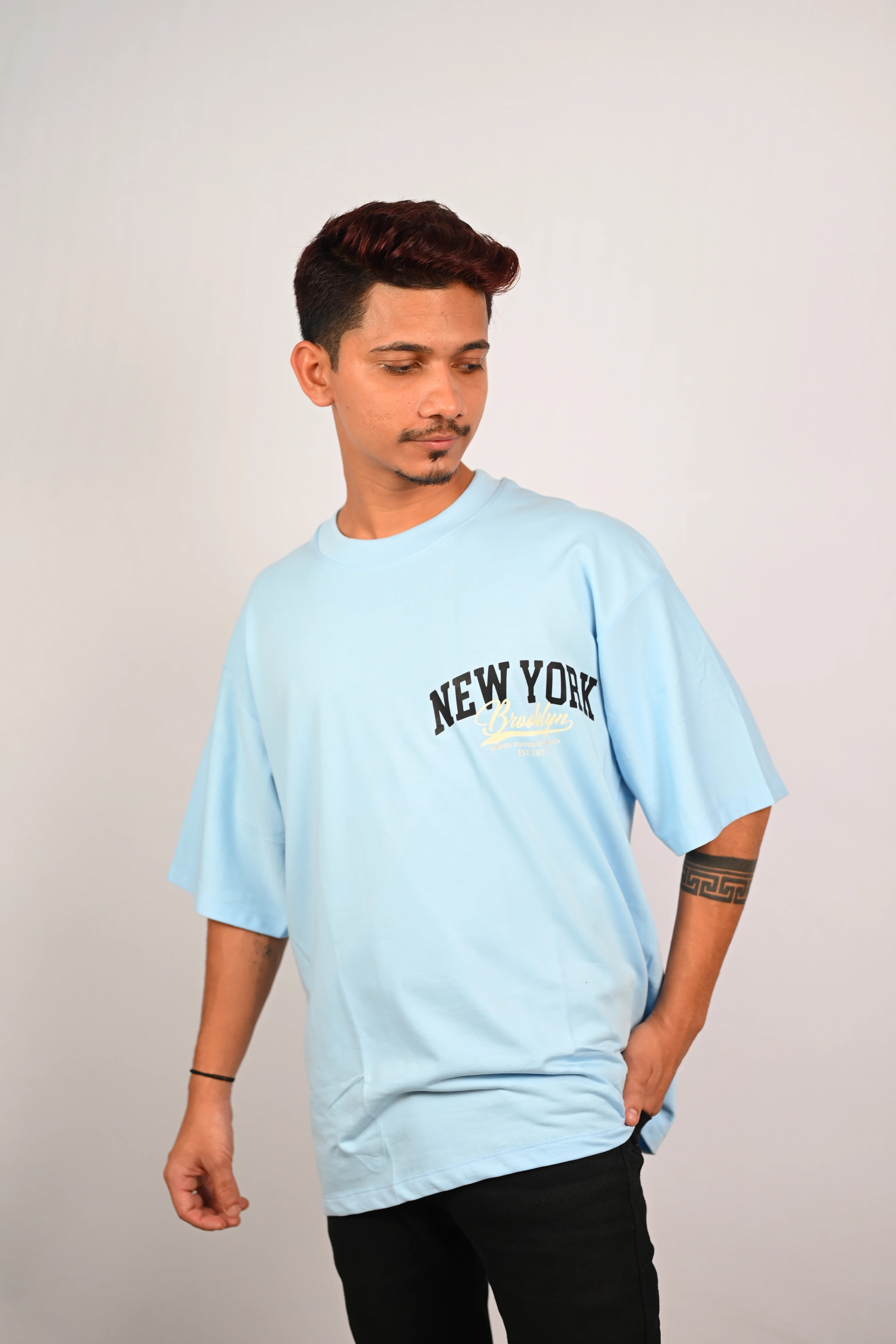 New York Brooklyn Graphic Oversized T-Shirt Sky Blue