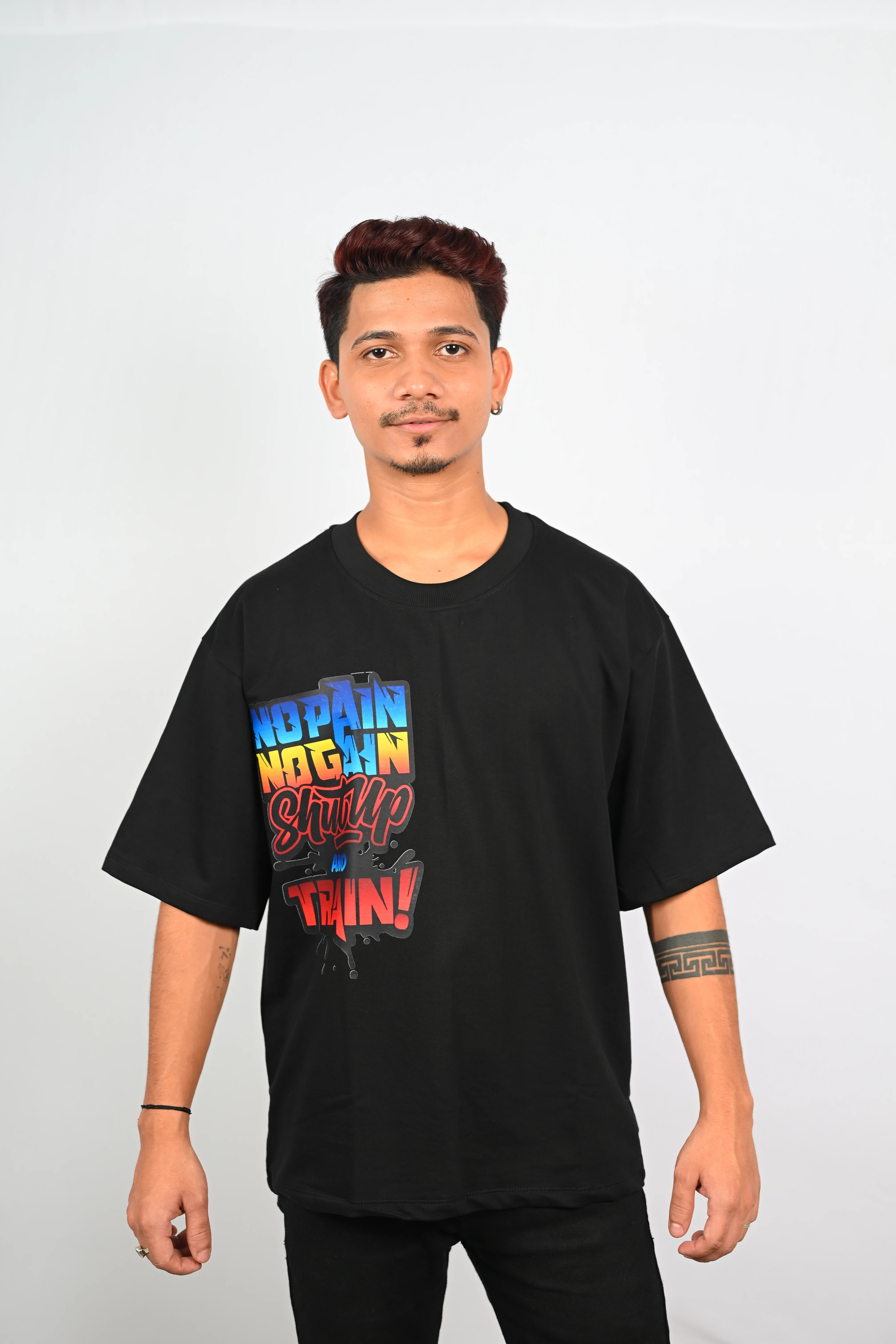 No Pain No Gain Shut Up and Train Graphic Oversized T-Shirt Black