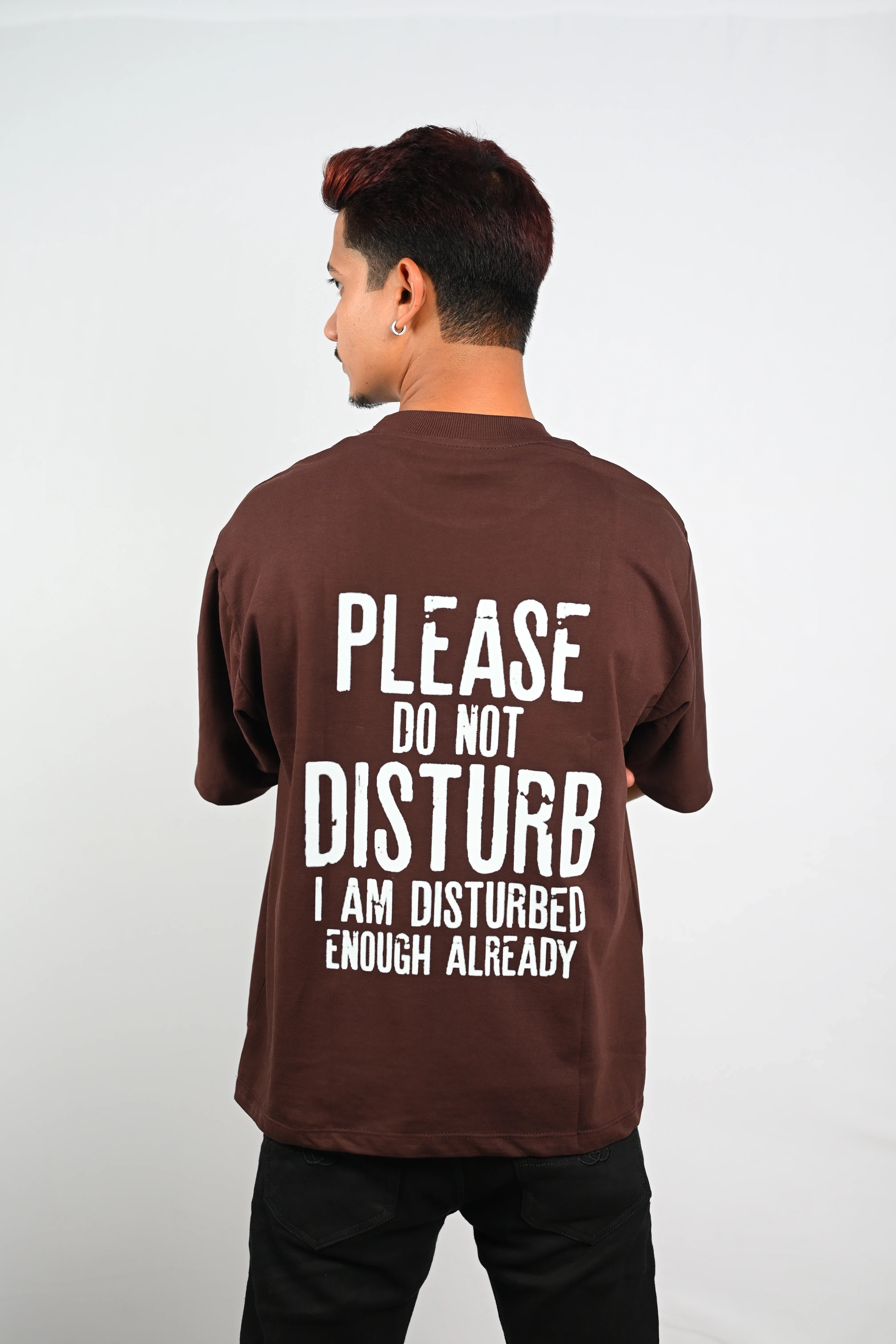 Please Do Not Disturb Graphic Oversized T-Shirt Brown