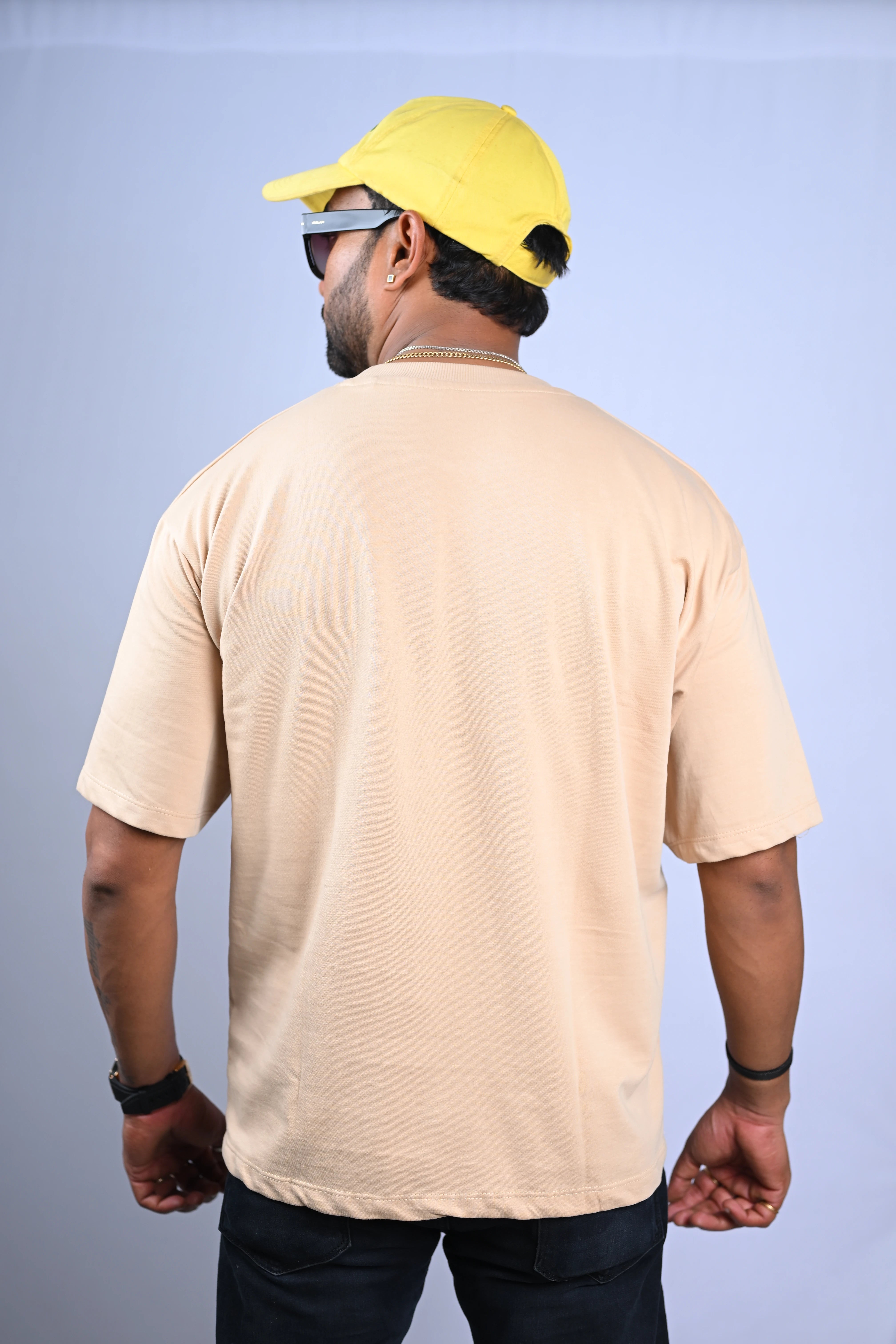 Think Out of the Box Cartoon Graphic Oversized T-Shirt Beige