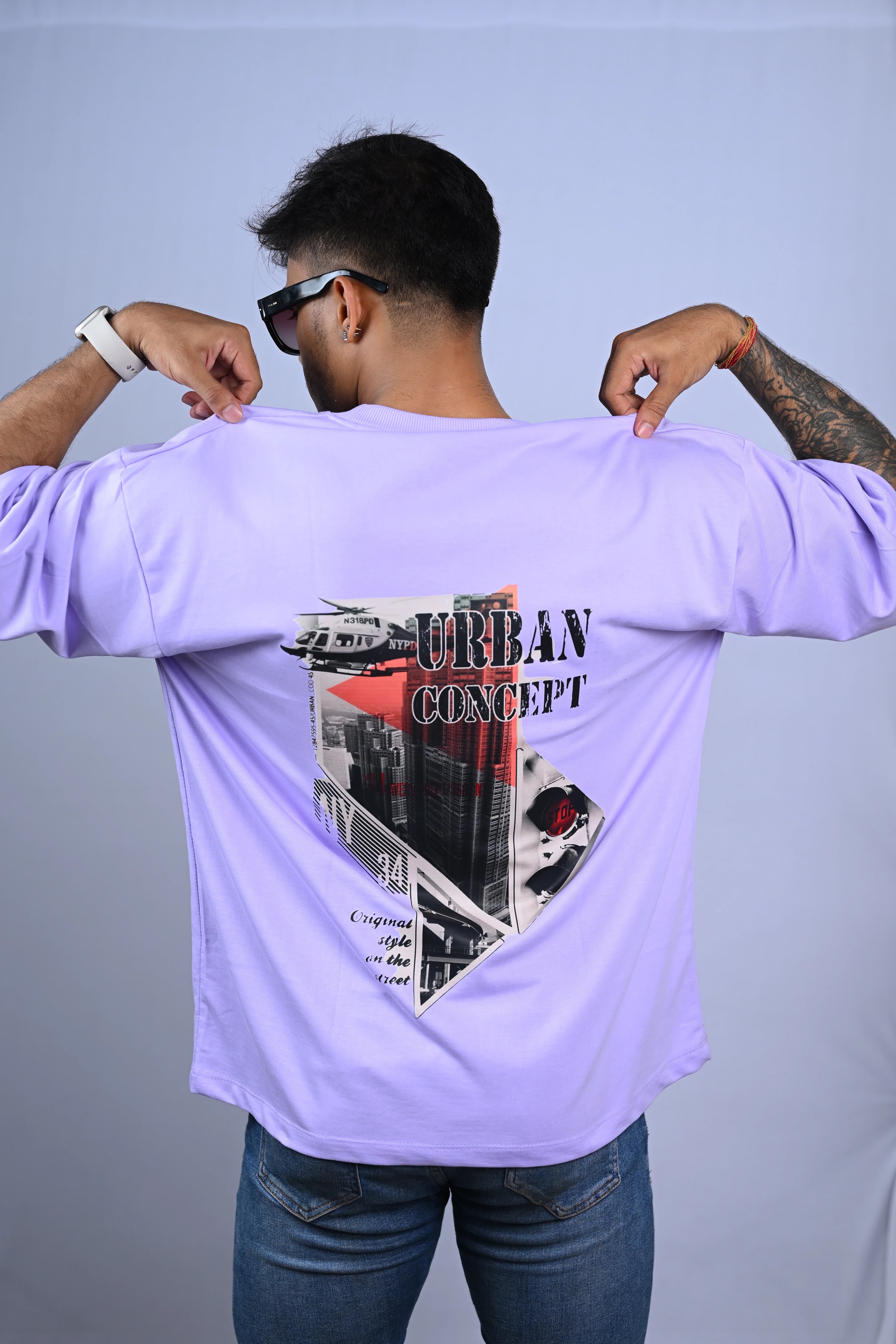 Urban Concept Graphic Oversized T-Shirt Lavender